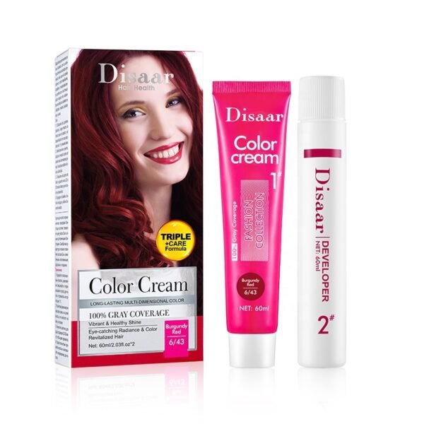 Disaar long lasting burgundy red hair color cream 100% cover grey hair dye color cream