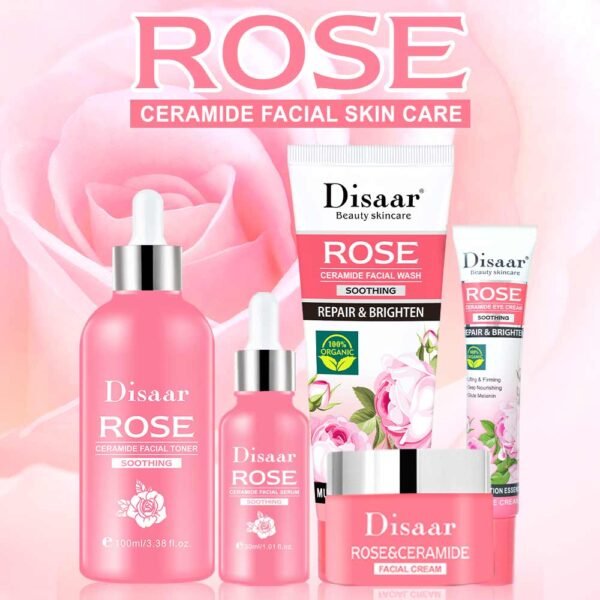 Disaar Natrual Rose Facial Skin Care Set Ceramide Smoothing Face Brightening Moisturizing Soothe Repair Skin Care Set Private Label - Image 2