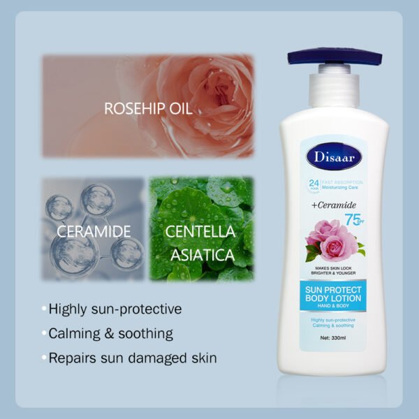 Disaar OEM Sunscreen Body Lotion Spf 50 75 Body Brightening Moisturizing Sun Protection Ceramide Skin Repair Body Lotion - Image 3