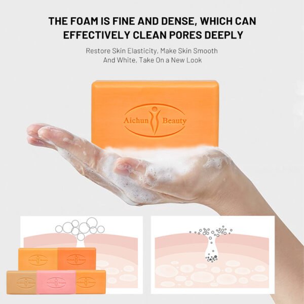 Aichun Beauty Vitamin C Essential Oil Soap Deep Cleans Pore Even Skin Tone Brightening Skin Soothing Essence Face Body Soap Bar - Image 3