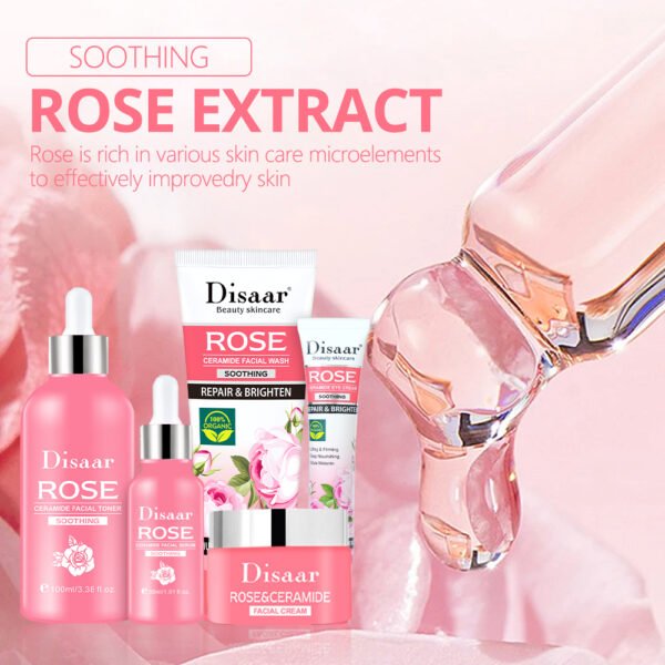 Disaar Natrual Rose Facial Skin Care Set Ceramide Smoothing Face Brightening Moisturizing Soothe Repair Skin Care Set Private Label - Image 3