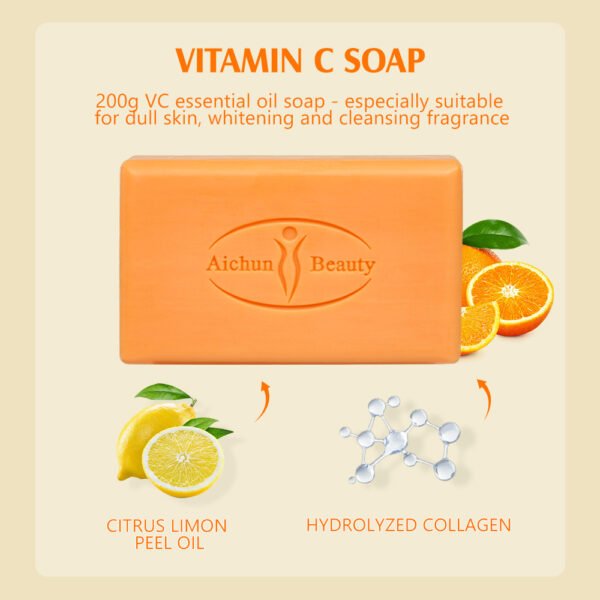 Aichun Beauty Vitamin C Essential Oil Soap Deep Cleans Pore Even Skin Tone Brightening Skin Soothing Essence Face Body Soap Bar - Image 4
