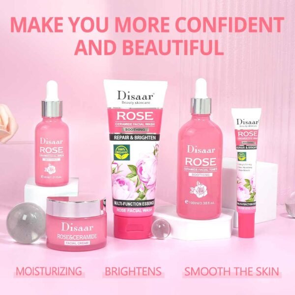 Disaar Natrual Rose Facial Skin Care Set Ceramide Smoothing Face Brightening Moisturizing Soothe Repair Skin Care Set Private Label