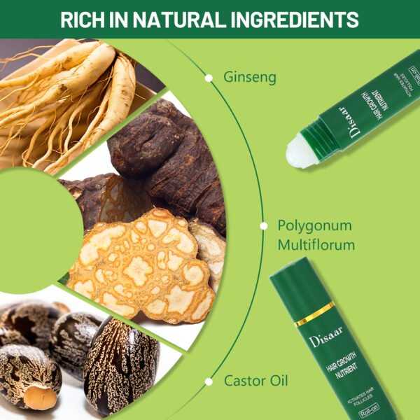 Disaar Ginseng Hair Growth Nutrient Roll-On Polygonum Multiflorum Extract Castor Hair Oil for Strengthens Root Black Thick Hair - Image 5