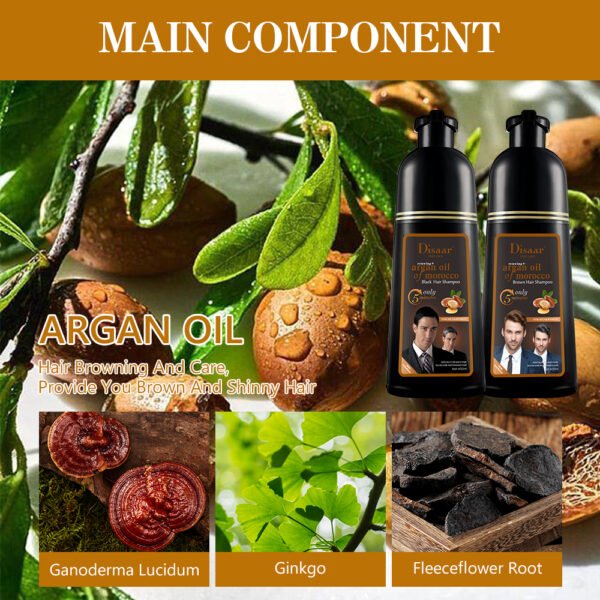 Disaar 400ml Black Hair Shampoo Natural Argan Oil Extract White Hair Remover Hair Care Color Shampoo Products - Image 5