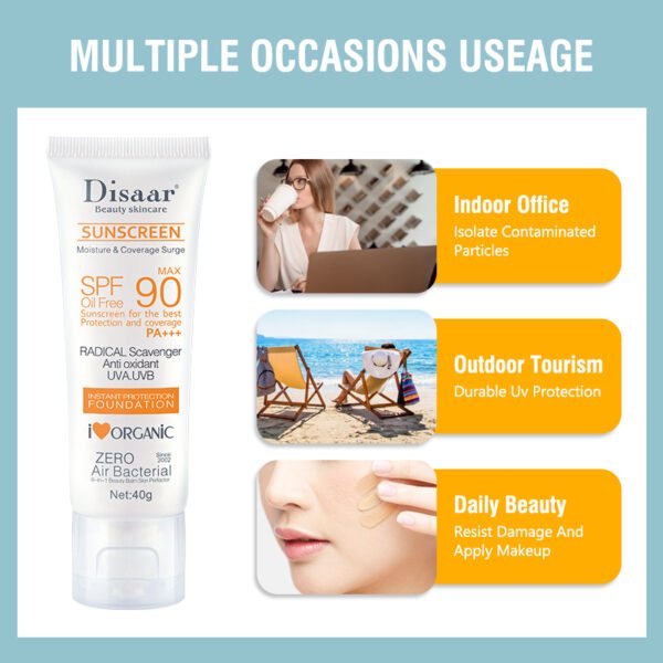 Disaar Sunblock Cream Skin Care Spf 90 Sunscreen Moisturizing Oil Free Mineral Sunblock Sunscreen For Face - Image 6