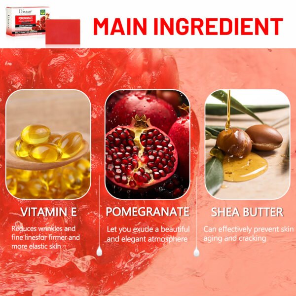 Disaar Pomegranate Vitamin E Essence Soap Deep Cleansing Face Wash Even Skin Tone Whitening Body Soap For Skin Care - Image 7