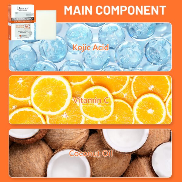 Disaar Organic Coconut Oil Skin Moisturizing Body Soap Vitamin C Kojic Acid Oil Control Brightening Body Essential Soap Bar for Adults - Image 7